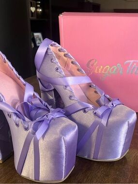 Rare - Sugar Thrillz Lavender Satin Platform Heels